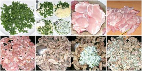 Куриное филе с чесноком и сыром на сковороде.