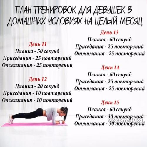 План тренировок для девушек в домашних условиях на целый месяц. 02