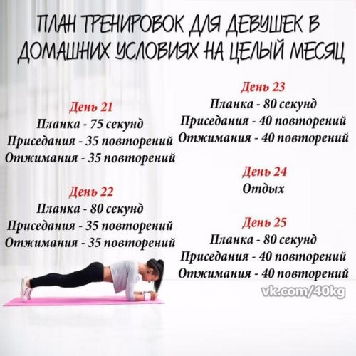 План тренировок для девушек в домашних условиях на целый месяц. 04