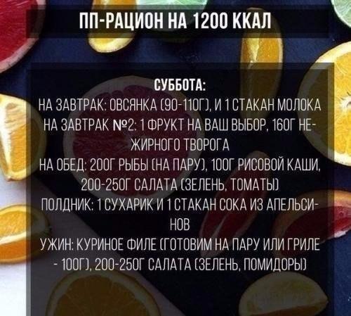 Сохраните!  Рацион правильного питания (ПП) на 1200 ккал. 05
