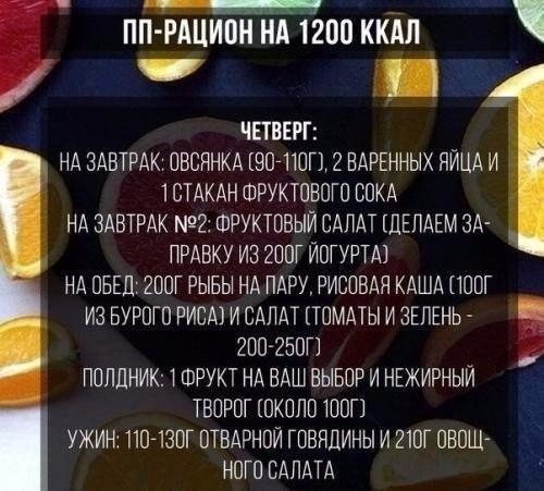 Сохраните!  Рацион правильного питания (ПП) на 1200 ккал. 03