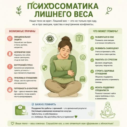 Некоторые психосоматические причины лишнего веса: 

