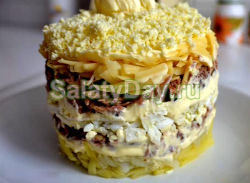 Салат с сайрой и сухариками. Салат с консервированной сайрой и грибами