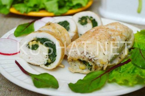 Куриные рулетики со шпинатом. Куриный рулет с сыром и шпинатом. Пошаговый рецепт с фото