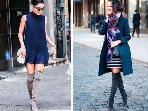 Замшевые ботфорты на каблуке с чем носить. Модные модели 16