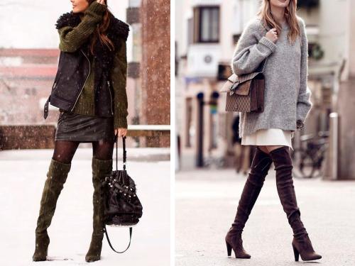 Замшевые ботфорты на каблуке с чем носить. Модные модели 19