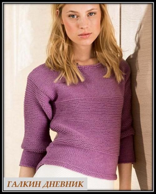 Свитер платочной вязкой из толстой пряжи. Пуловер платочной вязкой