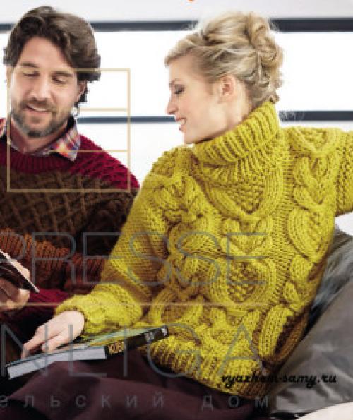Свитер крупной вязки спицами схема женский. Рубрика: 01