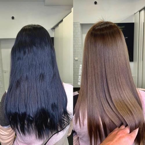 Как вывести черный цвет волос в коричневый. Обесцвечивание черного в салоне