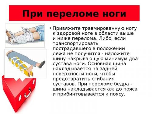 Питание при переломе ноги и других повреждениях. Первая помощь при переломах